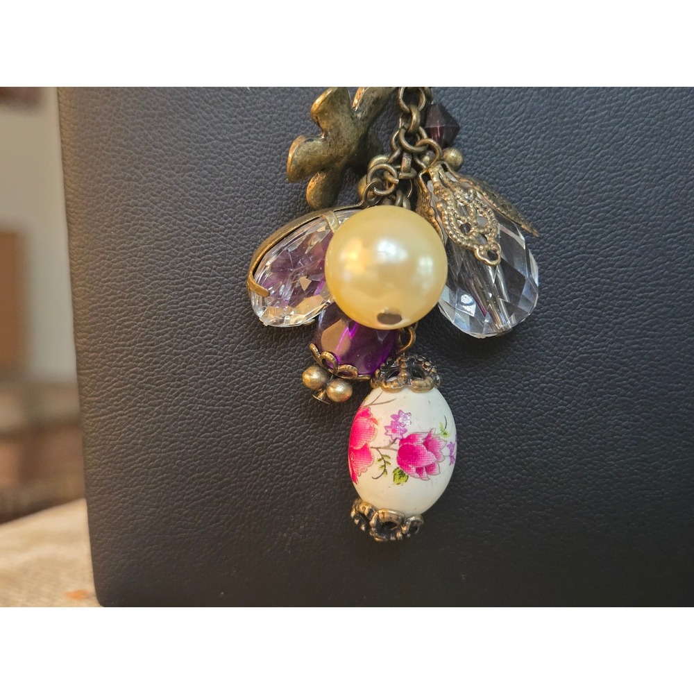 Unsigned 1928 Charm Necklace Enamel Bead Crystals Vintage
